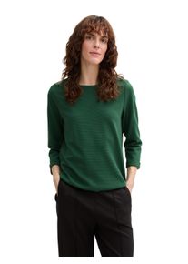Tom Tailor Damen Langarmshirt, grün, casual, Gr. L, Strukturmuster, Obermaterial: 75% Baumwolle, 20% Polyester, 5% Elasthan, Shirts, mit Knöpfen an