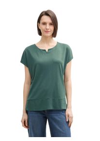 Tom Tailor Damen T-Shirt, grün, casual, Gr. XL, unifarben, Stoff, Obermaterial: 70% Modal, 30% Polyester, Shirts, mit geschlitztem Rundhalsaussschnitt