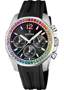 Festina Damen Chronograph "Boyfriend Collection", schwarz, Armbanduhren, Quarzuhr, Armbanduhr, Damenuhr, Edelstahlarmband, analog,Stoppfunktion