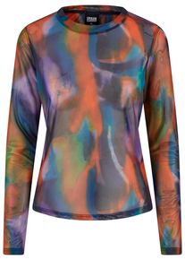 Urban Classics Damen Shirtkleid "Urban Classics Damen Ladies AOP Mesh Longsleeve"multicolorreflection, elegant, Gr. 4XL, 90% Polyester, 10% Elasthan,