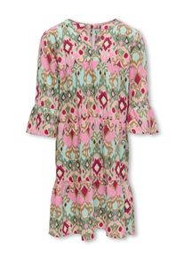 KIDS Only Mädchen Sommerkleid "KOGGLOW LIFE ALBERTE 3/4 DRESS AOP WVN", grau, modisch, Gr. 140, bedruckt, Jersey, Obermaterial: 100% Viskose, Kleider