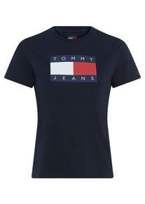 Tommy Jeans Damen Kurzarmshirt "TJW REG TJ FLAG SS TEE", blau, casual, Gr. M, bedruckt, Single Jersey, Obermaterial: 100% Baumwolle, Shirts