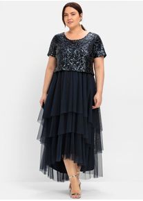 sheego Damen Abendkleid "Abendkleid", blau, Gr. 50, unifarben, 100% Polyester, Kleider