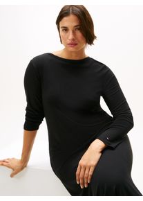 Damen A-Linien-Kleid "CRV 5X2 RIB FLARE MIDI DRESS LS", schwarz, casual, Gr. 46, Tommy Hilfiger Curve, unifarben, Rippware, Obermaterial: 95%