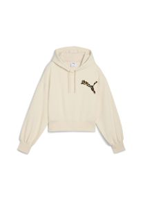 Puma Damen Hoodie "LEO LUXE Relaxed Cropped Hoodie Damen", weiß, Gr. XL, Obermaterial: 68% Baumwolle, 32% Polyester; Kapuzenfutter: 100% Baumwolle;