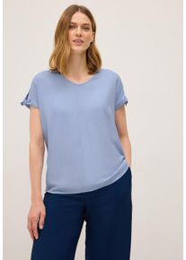 Cecil Damen Kurzarmbluse, blau, casual, Gr. XL, unifarben, Stoff, 100% Viskose, Blusen, aus softer Viskose