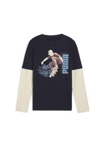 Puma Kinder T-Shirt "MID90s Layered Langarmshirt Jungen", blau, Gr. 176, bedruckt, Obermaterial: 100% Baumwolle; Rippe: 29% Polyester, 71% Baumwolle,