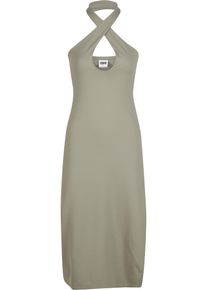 Urban Classics Damen Shirtkleid "Urban Classics Ladies Crossed Neckholder Dress", grün, klassisch, Gr. S, unifarben, 94% Polyamid, 6% Elasthan,