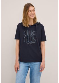 Cecil Damen T-Shirturban dunkelblau, casual, Gr. L, unifarben, Web, Stoff, 50% Baumwolle, 50% Modal, Shirts, mit Kapuze mit Tunnelzugband