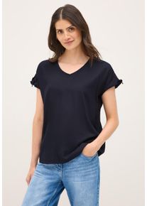 Cecil Damen Kurzarmbluseurban dunkelblau, casual, Gr. S, unifarben, Stoff, 100% Viskose, Blusen, aus softer Viskose