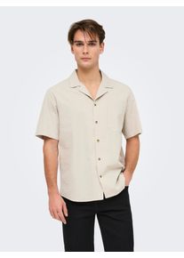 Only & Sons ONLY & SONS Herren Kurzarmhemd "ONSEYE RESORT SEERS 0009 SHIRT NOOS", beige, modisch, Gr. XL, unifarben, Web, Obermaterial: 100% Baumwolle, Hemden