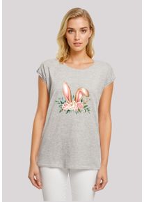 F4NT4STIC Damen T-Shirt "Blumen Osterhasen Ohren Dekor", grau, casual, Gr. S, Obermaterial: 100% Baumwolle, Shirts, Premium Qualität