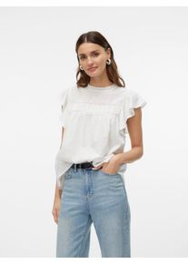Véro Moda VERO MODA Damen Blusenshirt "VMTRINE SL LACE TOP WVN NOOS", weiß, modisch, Gr. XS, unifarben, Web, Obermaterial: 100% Baumwolle, Shirts