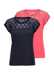 Only Damen Kurzarmshirt "ONLNICOLE LIFE S/S MIX TOP 2 PACK CS JRS"night sky pack:sunkissed coral, modisch, Gr. S, unifarben, Jersey, Obermaterial: