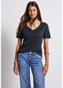 Street One Damen T-Shirtdeepwater blau, casual, Gr. 42, unifarben, Web, Stoff, 50% Baumwolle, 50% Modal, Shirts