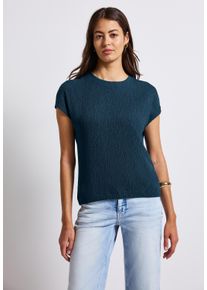 Street One Damen T-Shirt, blau, casual, Gr. 46, Strukturmuster, Stoff, Vorderseite: 77% Polyester, 20% Viskose, 3% Elasthan; Rückseite: 95% Viskose,