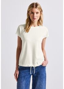 Street One Damen T-Shirt, weiß, casual, Gr. 40, unifarben, Stoff, 65% Polyester, 30% Viskose, 5% Elasthan, Shirts, mit Tunnelzug am Saum