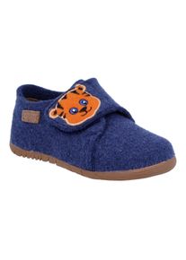 Richter Kinder Hausschuh "Filzi WMS: Mittel", Gr. 22, blau, Filz, animal-print, bestickt, casual, Schuhe, Hüttenschuh, Klettschuh mit WMS,