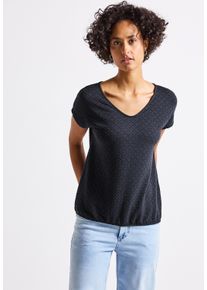 Street One Damen T-Shirtdeepwater blau, casual, Gr. 36, unifarben, Stoff, 67% Polyester, 32% Viskose, 1% Elasthan, Shirts, mit Elastiksaum