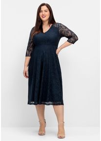 sheego Damen Cocktailkleid "Cocktailkleid", blau, Gr. 44, unifarben, 100% Polyimid, Kleider