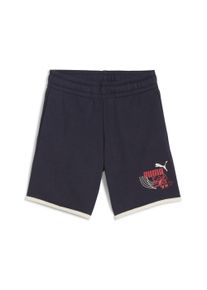 Puma Kinder Sporthose "Little Runners Shorts Kinder", blau, Gr. 104, bedruckt, Obermaterial: 68% Baumwolle, 32% Polyester; Unterer Saum: 100%