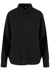 Urban Classics Damen Langarmhemd "Urban Classics Damen Ladies Linen Mixed Oversized Shirt", schwarz, Gr. XS, unifarben, 55% Leinen, 45% Baumwolle,
