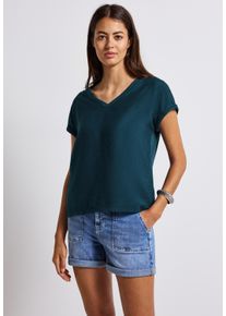 Street One Damen T-Shirt, blau, casual, Gr. 34, unifarben, Stoff, Vorderseite: 85% Viskose, 15% Polyamid; Rückseite: 95% Viskose, 5% Elasthan,
