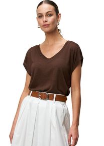 Zero Damen T-Shirt "Zero Sommer-T-Shirt mit V-Ausschnitt", braun, casual, Gr. 44, durchscheinend, Web, Obermaterial: 55% Viskose, 45% Polyester.