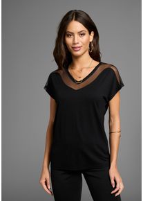 Laura Scott Damen T-Shirt, schwarz, feminin, Gr. 32, unifarben, Mesh, Jersey, Obermaterial: 95% Viskose, 5% Elasthan. Netz: 100% Polyester, Shirts,