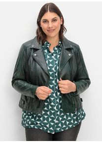 sheego Damen Lederjacke, grün, Gr. 52, unifarben, 100% Leder, Jacken