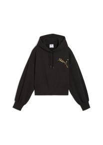Puma Damen Hoodie "LEO LUXE Relaxed Cropped Hoodie Damen", schwarz, Gr. XS, Obermaterial: 68% Baumwolle, 32% Polyester; Kapuzenfutter: 100%