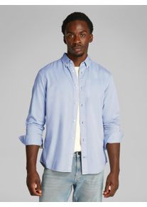 Calvin Klein Herren Langarmhemd "GARMENT DYED TWILL SHIRT", blau, klassisch, Gr. XL, unifarben, Twill, Obermaterial: 100% Baumwolle, Hemden, mit