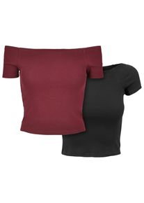 Urban Classics Herren T-Shirt "Urban Classics Damen Ladies Off Shoulder Rib Tee 2-Pack", rot, casual, Gr. M, unifarben, 97% Baumwolle, 3% Elasthan,
