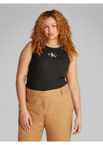 Damen Tanktop "PLUS MONOLOGO RIB TANK TOP", schwarz, casual, Gr. 5XL, Calvin Klein Jeans Plus, bedruckt, Jersey, Obermaterial: 94% Baumwolle, 6%