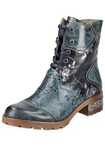 Laura Vita Damen Schnürstiefelette "Laura Vita Stiefelette Leder/Textil", Gr. 35, blau, Leder, Textil, casual, Schuhe