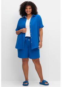 sheego Damen Hemdbluse, blau, Gr. 58, unifarben, 100% Baumwolle, Blusen