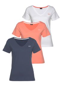 H.I.S. H.I.S Damen T-Shirt "Essential-Basics", bunt, Basic, Gr. 52, unifarben, clean, bestickt, Obermaterial: 100% Baumwolle, Shirts, hüftlange Passform,