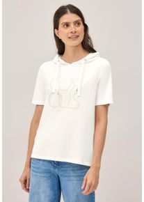 Cecil Damen T-Shirt, weiß, casual, Gr. XXL, unifarben, Web, Stoff, 50% Baumwolle, 50% Modal, Shirts, mit Kapuze mit Tunnelzugband