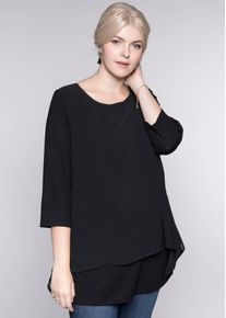 sheego Damen Blusenshirt "Blusenshirt", schwarz, Gr. 40, unifarben, 95% Viskose, 5% Elasthan, Webware:100% Polyester, Shirts