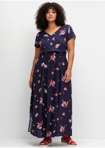 sheego Damen Maxikleid "Maxikleid", blau, Gr. 58, geblümt, gemustert, 100% Viskose, Kleider