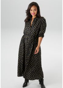 ANISTON PLUS Damen Blusenkleid, schwarz, feminin, Gr. 54, gepunktet, Web, Obermaterial: 100% Viskose, Kleider, aus weich fallender Viskose - NEUE
