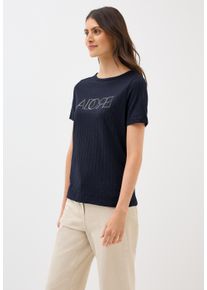 Cecil Damen T-Shirturban dunkelblau, casual, Gr. XL, bedruckt, Web, Stoff, 50% Baumwolle, 50% Polyester, Shirts, mit Burnout-Optik