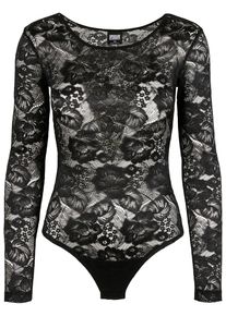 Urban Classics Damen Body "Urban Classics Damen Ladies Lace Longsleeve Body", schwarz, Gr. M, 91% Polyamid, 9% Elasthan, Bodies