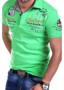 behype Herren Poloshirt "CHALLENGE", grün, casual, Gr. M, bedruckt, bestickt, 100% Baumwolle, Shirts, mit sportiven Prints & Stickerei