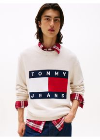 Tommy Jeans Herren Strickpullover "TJM MELANGE FLAG SWEATER", weiß, casual, Gr. XXL, Sweatware, Obermaterial: 100% Baumwolle, Pullover, Regular Fit,