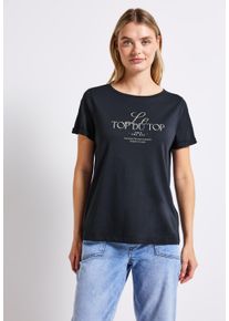 Street One Damen Print-Shirtdeepwater blau, casual, Gr. 34, bedruckt, Web, Stoff, 50% Baumwolle, 50% Modal, Shirts, aus Baumwolle mit Stretchante