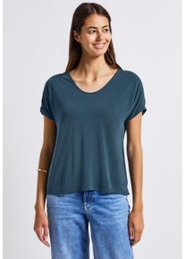 Street One Damen T-Shirt, blau, casual, Gr. 46, unifarben, Stoff, 75% Modal, 25% Polyester, Shirts, Feel Good Fit