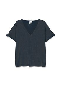 Véro Moda VERO MODA Damen Kurzarmshirt "VMBAILEY S/S V-NECK T-SHIRT JRS BTQ GA"navy blazer stripes:gold lurex, button, modisch, Gr. XS, gestreift, Jersey,