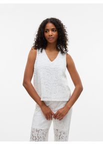 Véro Moda VERO MODA Damen Spitzentop "VMHONEY LACE SL V-NECK TOP WVN GA"snow weiß pattern:flower lace, modisch, Gr. XS, unifarben, Web, Obermaterial: 75%