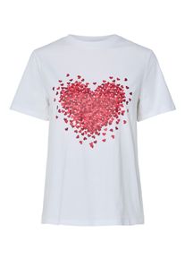 Pieces Damen Kurzarmshirt "PCMARIA SS O-NECK TEE BC MM JRS"hellweiß print:rot hearts, modisch, Gr. S, bedruckt, Jersey, Obermaterial: 100% Baumwolle,